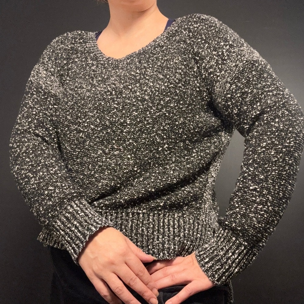 Eileen Fisher Black White Marled Cotton Knit Sweater Women S lagenlook coastal